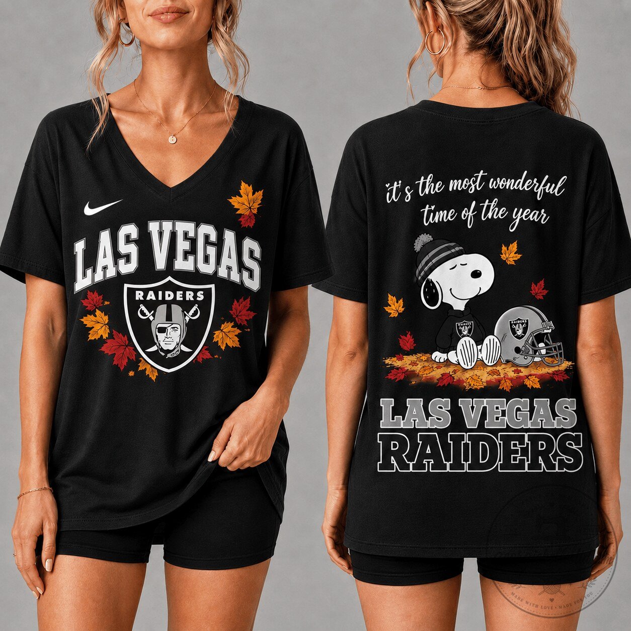 Las Vegas Raiders Snoopy Autumn Fall Leaves Most Wonderful Time of Year T-Shirt