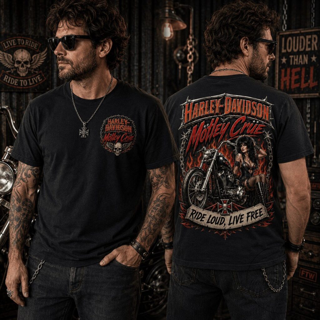 Harley-Davidson Motley Crue Kickstart The Ride Live Loud Biker T-Shirt Harley-Davidson Motley Crue Kickstart The Ride Live Loud Biker T-Shirt