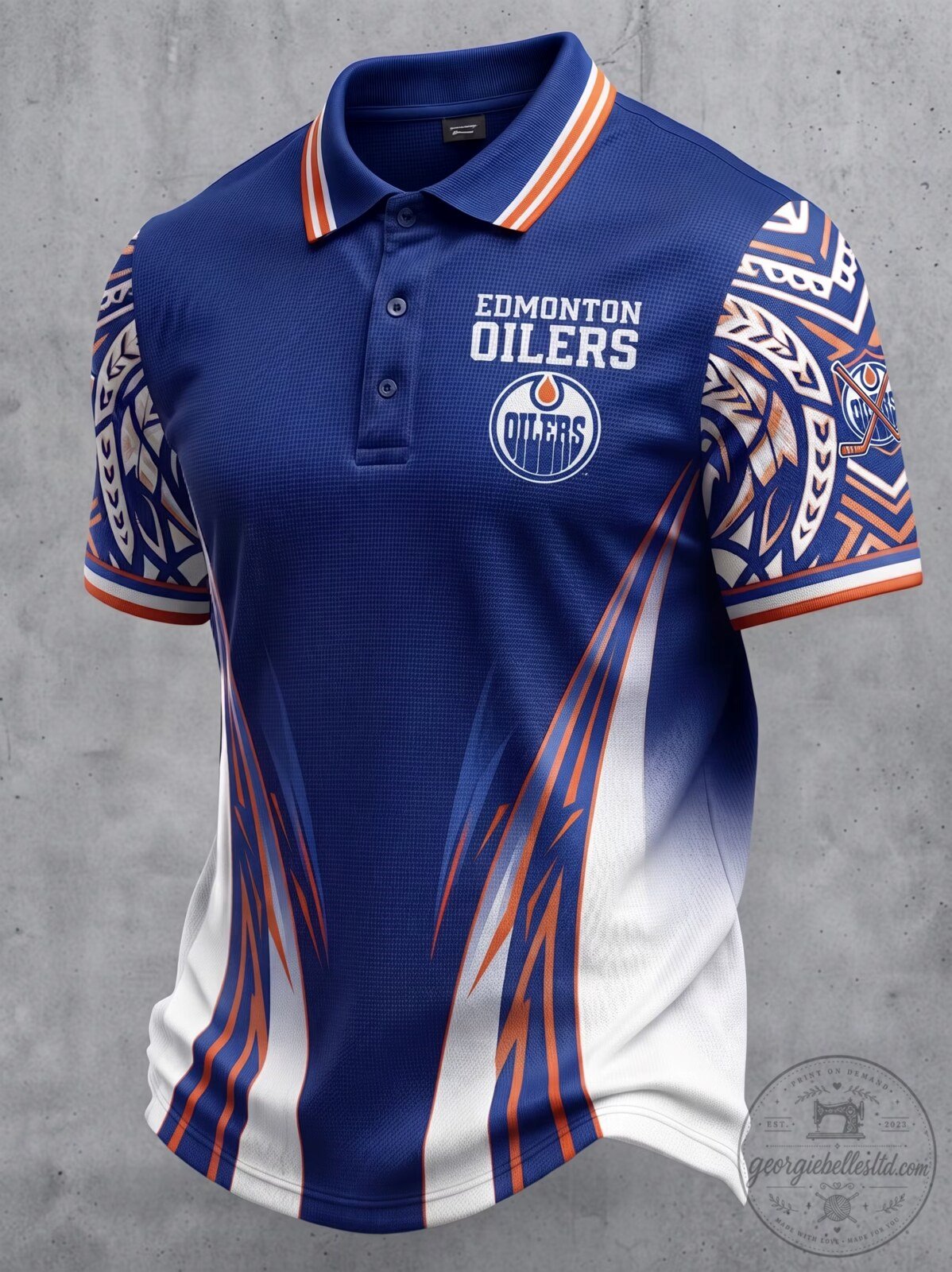 Edmonton Oilers NHL Hockey Team Polynesian Tribal Art Polo Shirt