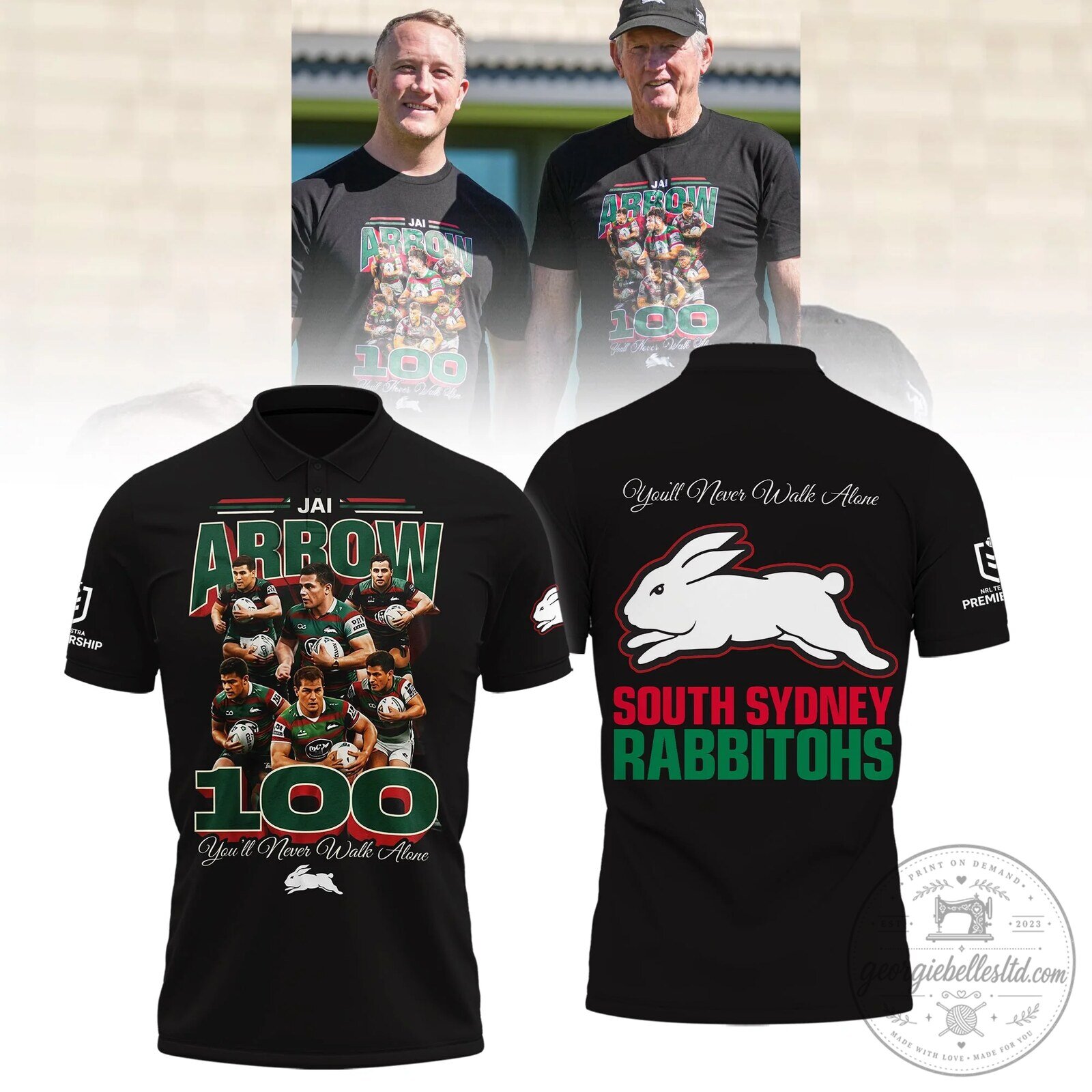 Jai Arrow 100th Game Polo Shirt - South Sydney Rabbitohs You'll Never Walk Alone