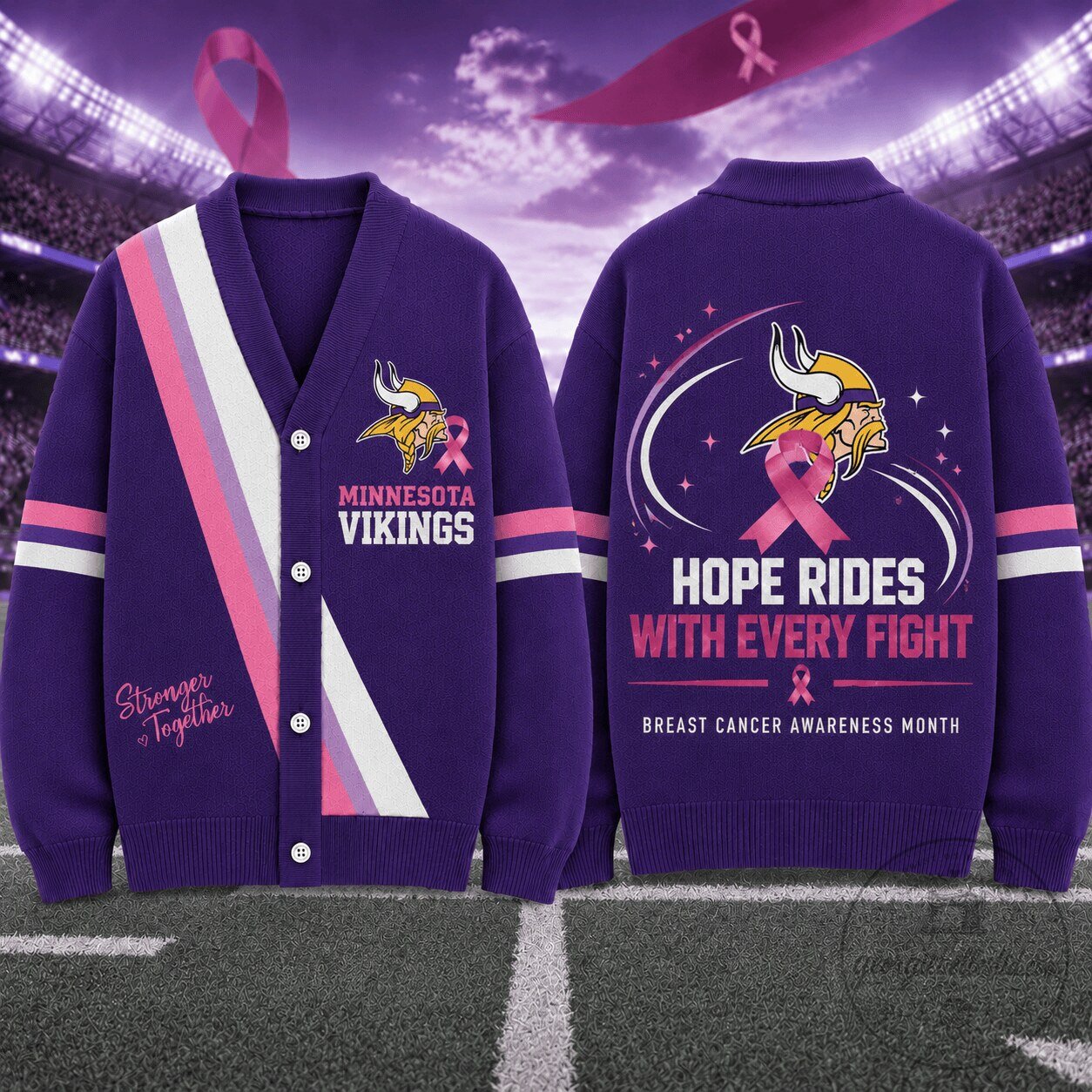 Minnesota Vikings Hope Rides With Every Fight Breast Cancer Awareness Cardigan