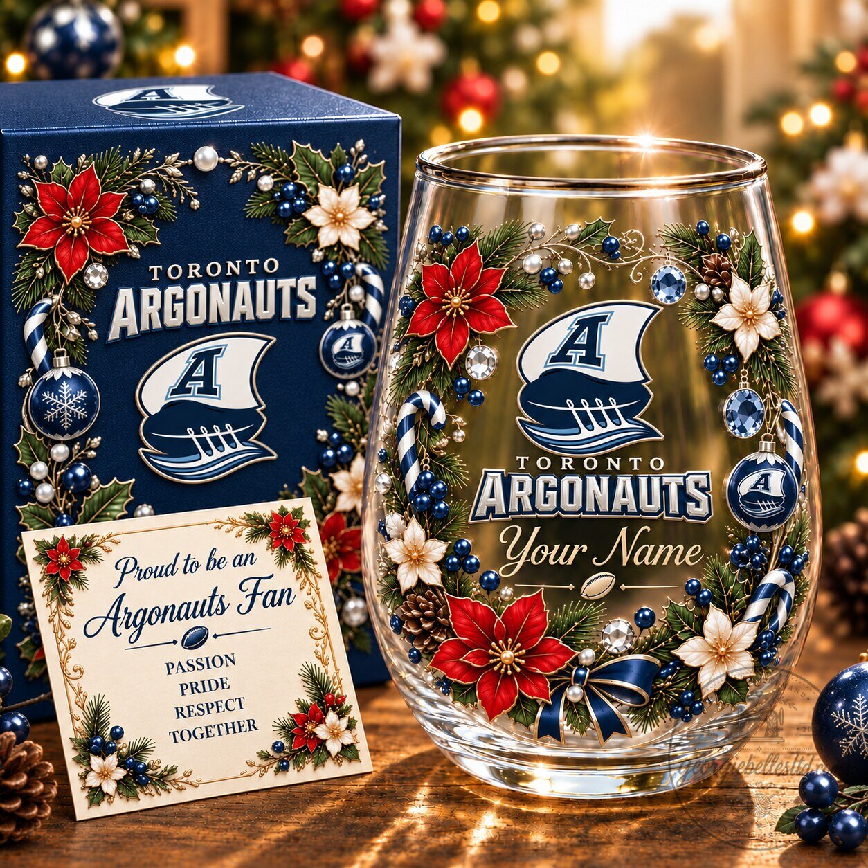 Toronto Argonauts Canadian Football League Christmas Stemless Wine Glass