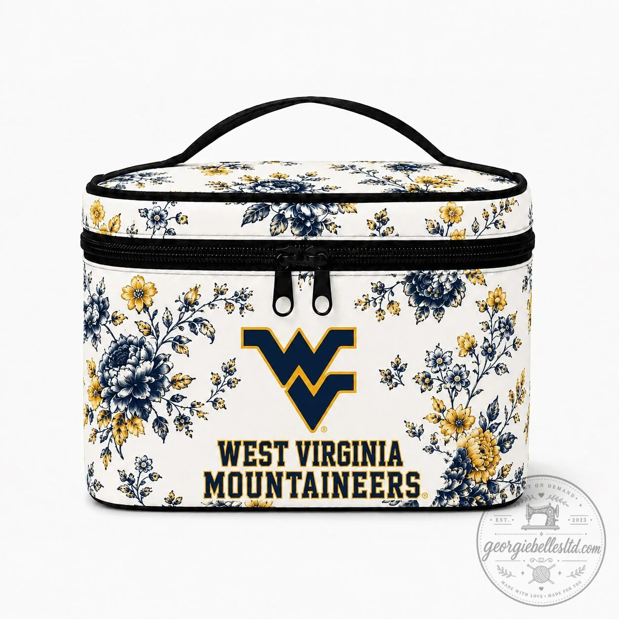 West Virginia Mountaineers Floral Pattern Cosmetic Bag