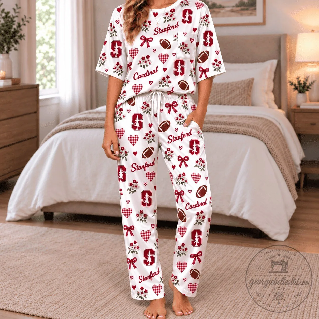 Stanford Cardinal Football Team Logo Pattern Women's Pajamas Set