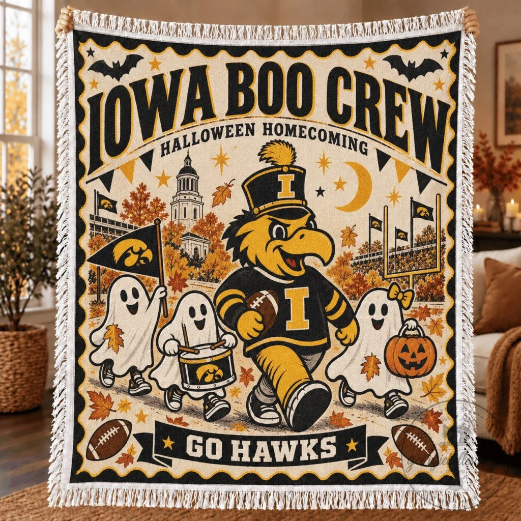 Iowa Hawkeyes Halloween Homecoming Boo Crew Go Hawks Blanket Iowa Hawkeyes Halloween Homecoming Boo Crew Go Hawks Blanket