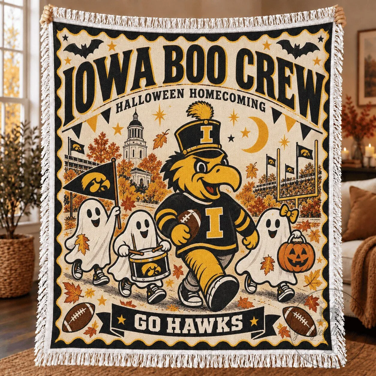 Iowa Hawkeyes Halloween Homecoming Boo Crew Go Hawks Blanket