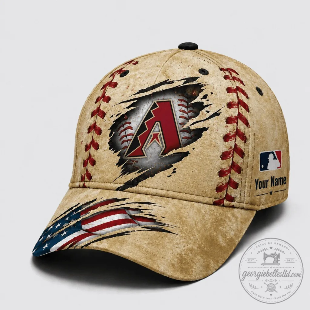 Arizona Diamondbacks Baseball Cap with Distressed American Flag Design Arizona Diamondbacks Baseball Cap with Distressed American Flag Design