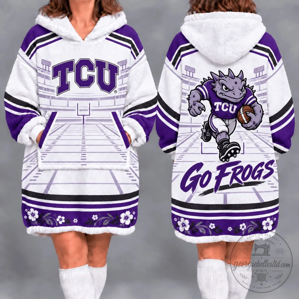 Texas Christian University Horned Frogs Football Team Sherpa Blanket Hoodie Texas Christian University Horned Frogs Football Team Sherpa Blanket Hoodie