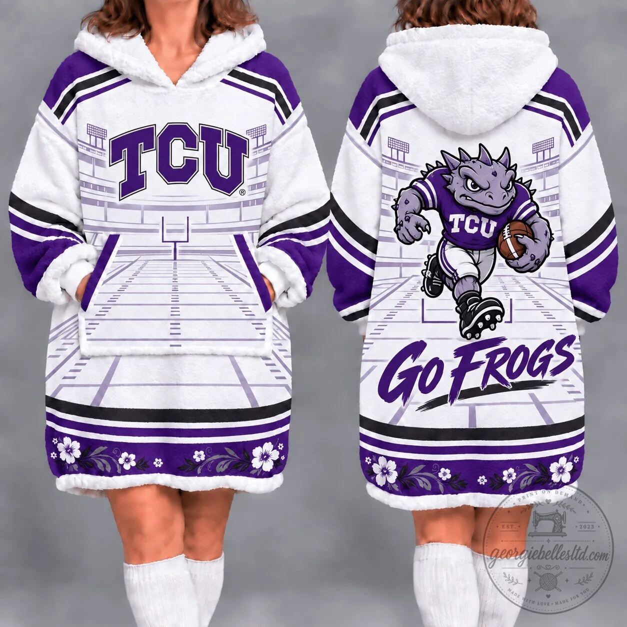 Texas Christian University Horned Frogs Football Team Sherpa Blanket Hoodie