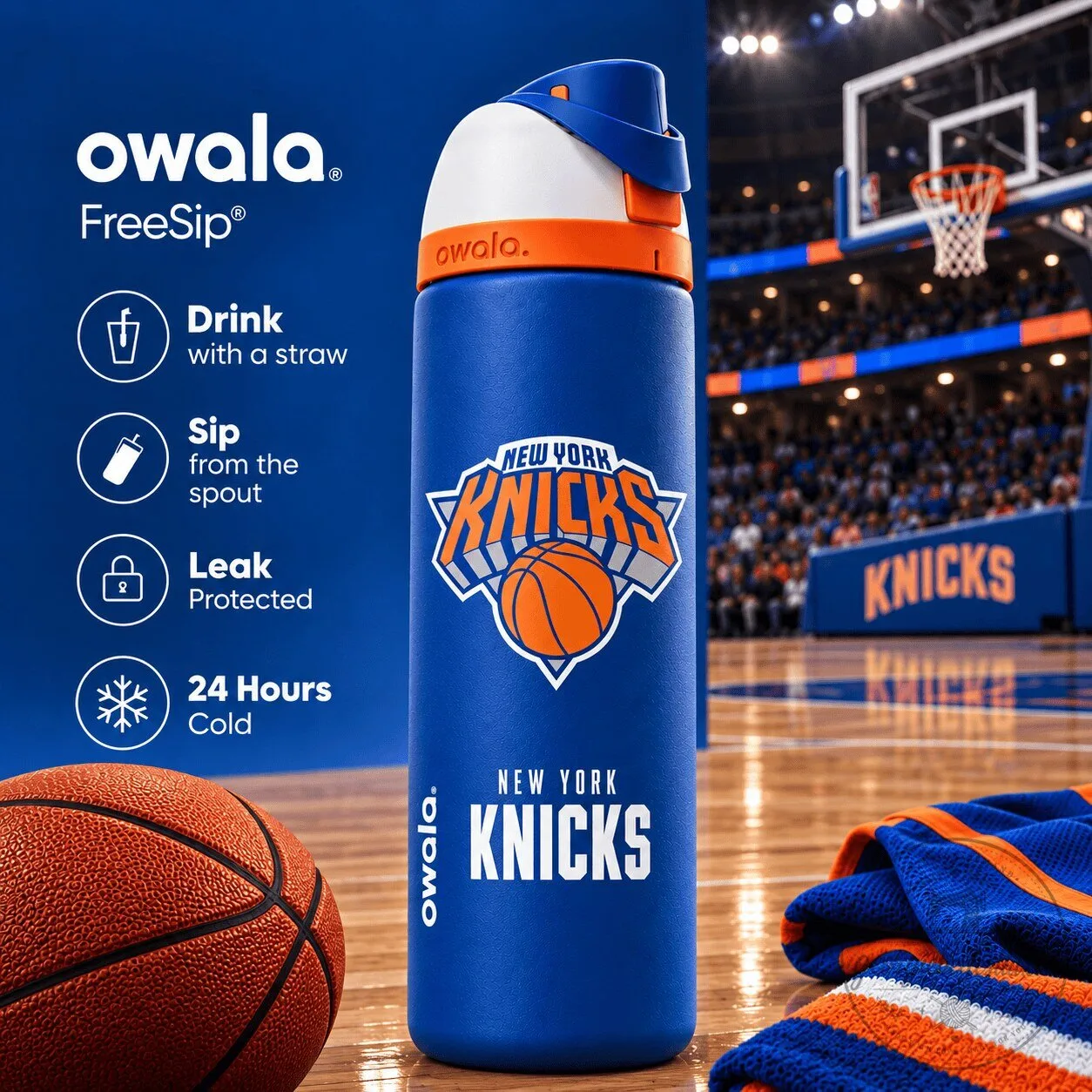 New York Knicks Owala FreeSip Insulated Stainless Steel Water Bottle