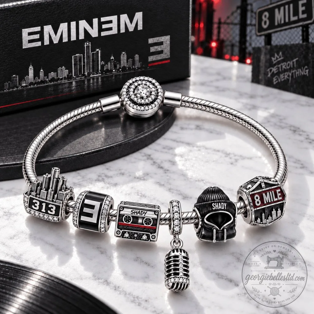 Eminem Silver Charm Bracelet Set with 8 Mile and Shady Records Charms Eminem Silver Charm Bracelet Set with 8 Mile and Shady Records Charms