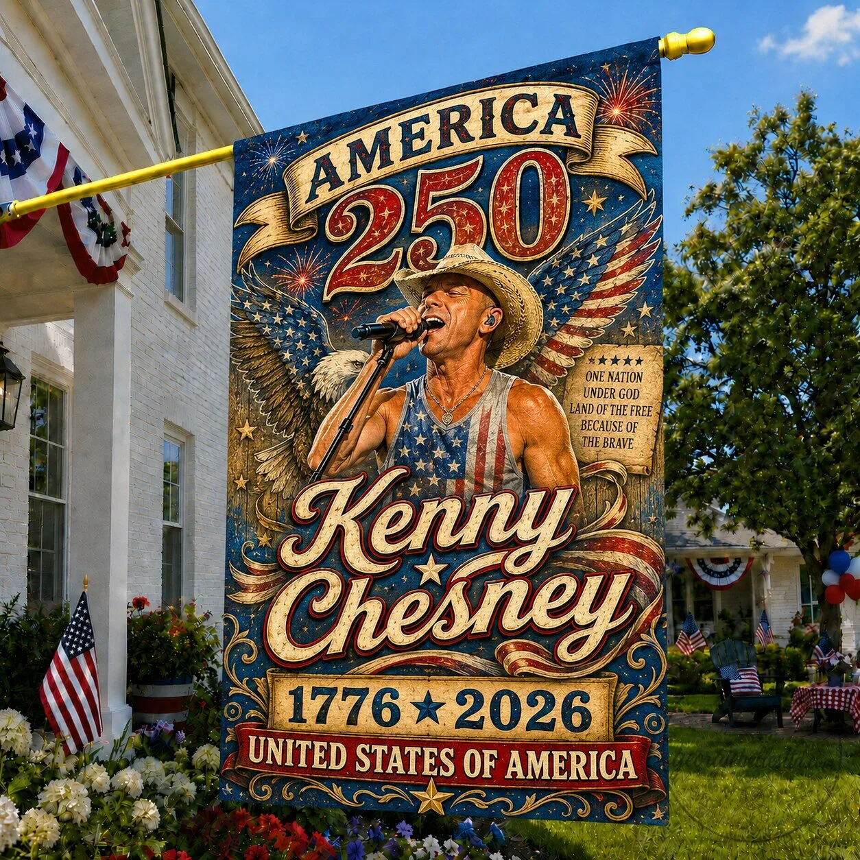 Kenny Chesney America 250th Anniversary Patriotic Eagle Flag Banner