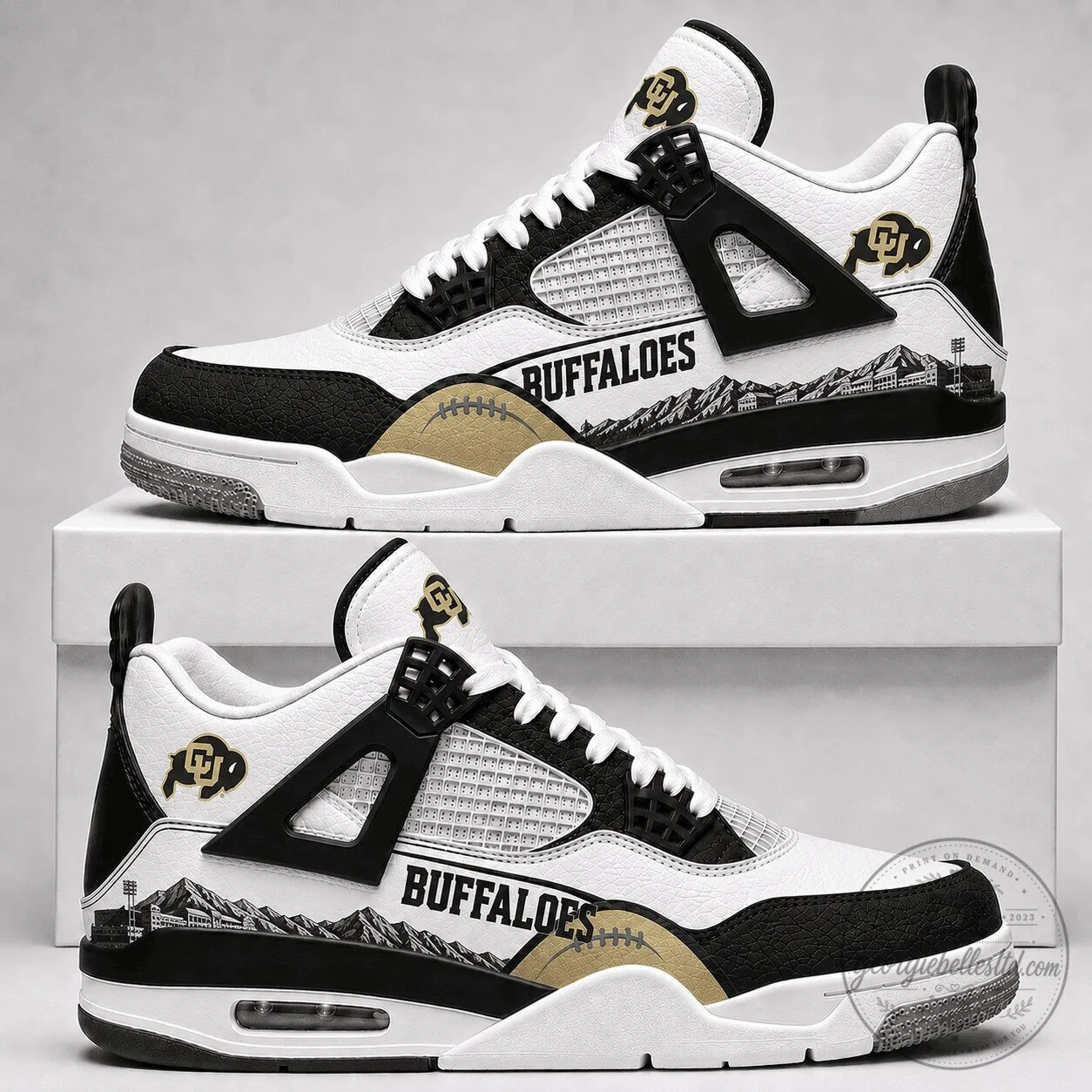Colorado Buffaloes NCAA Team Logo Black and White Air Jordan Style Shoes 1 Colorado Buffaloes NCAA Team Logo Black and White Air Jordan Style Shoes