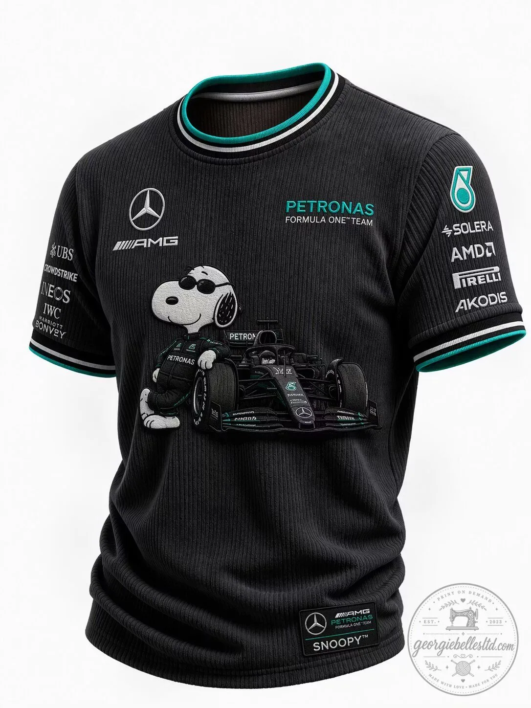 Snoopy Mercedes-AMG Petronas Formula One Team Racing Black T-Shirt