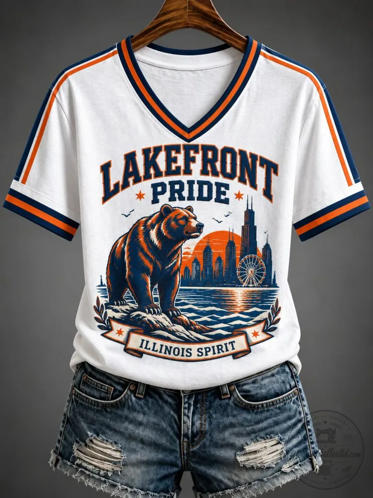 Lakefront Pride Illinois Spirit Bear Chicago Skyline Women's V-Neck T-Shirt 27 Lakefront Pride Illinois Spirit Bear Chicago Skyline Women's V-Neck T-Shirt