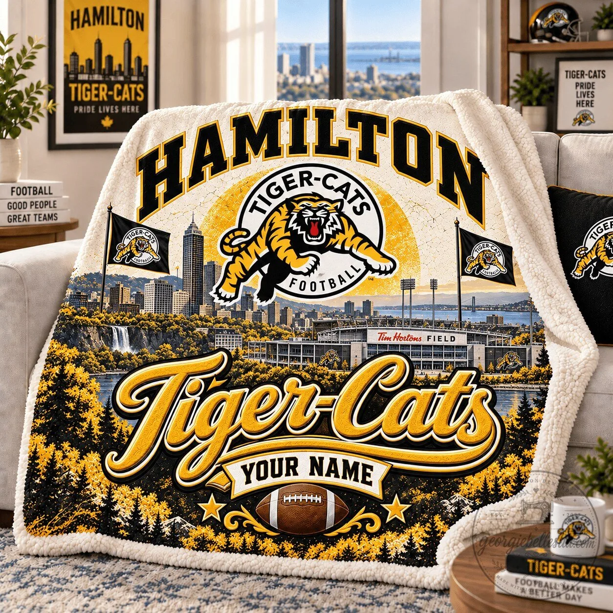 Hamilton Tiger-Cats Football Team Stadium Custom Name Sherpa Fleece Blanket