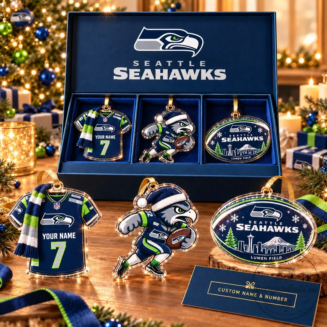 Seattle Seahawks National Football League Christmas Tree Ornament Set