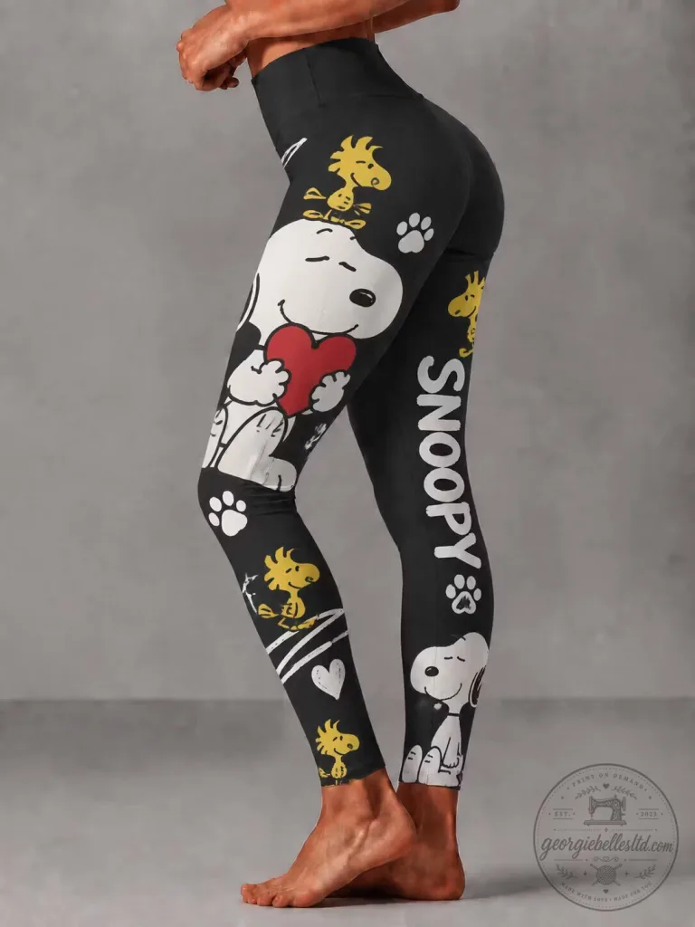 Snoopy Peanuts Character Black High Waist Yoga Leggings for Women 5 Snoopy Peanuts Character Black High Waist Yoga Leggings for Women