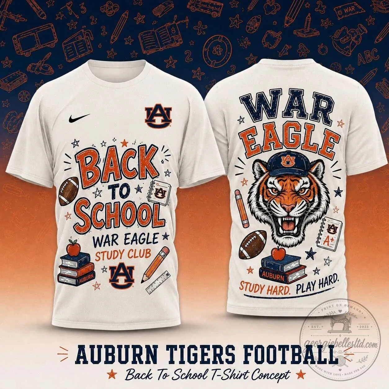 Back To School Auburn Tigers War Eagle Study Club T-Shirt