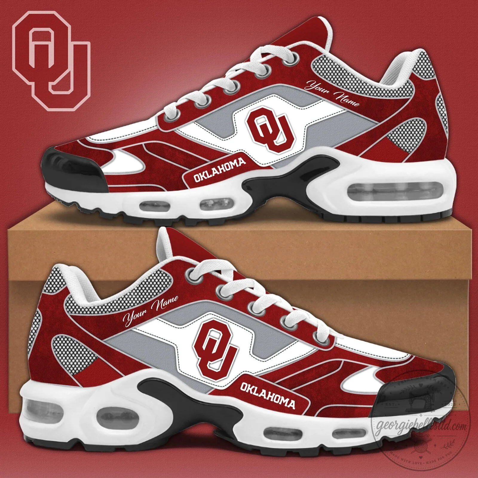 Oklahoma Sooners Personalized Red White Gray Athletic Sports Shoes 1 Oklahoma Sooners Personalized Red White Gray Athletic Sports Shoes