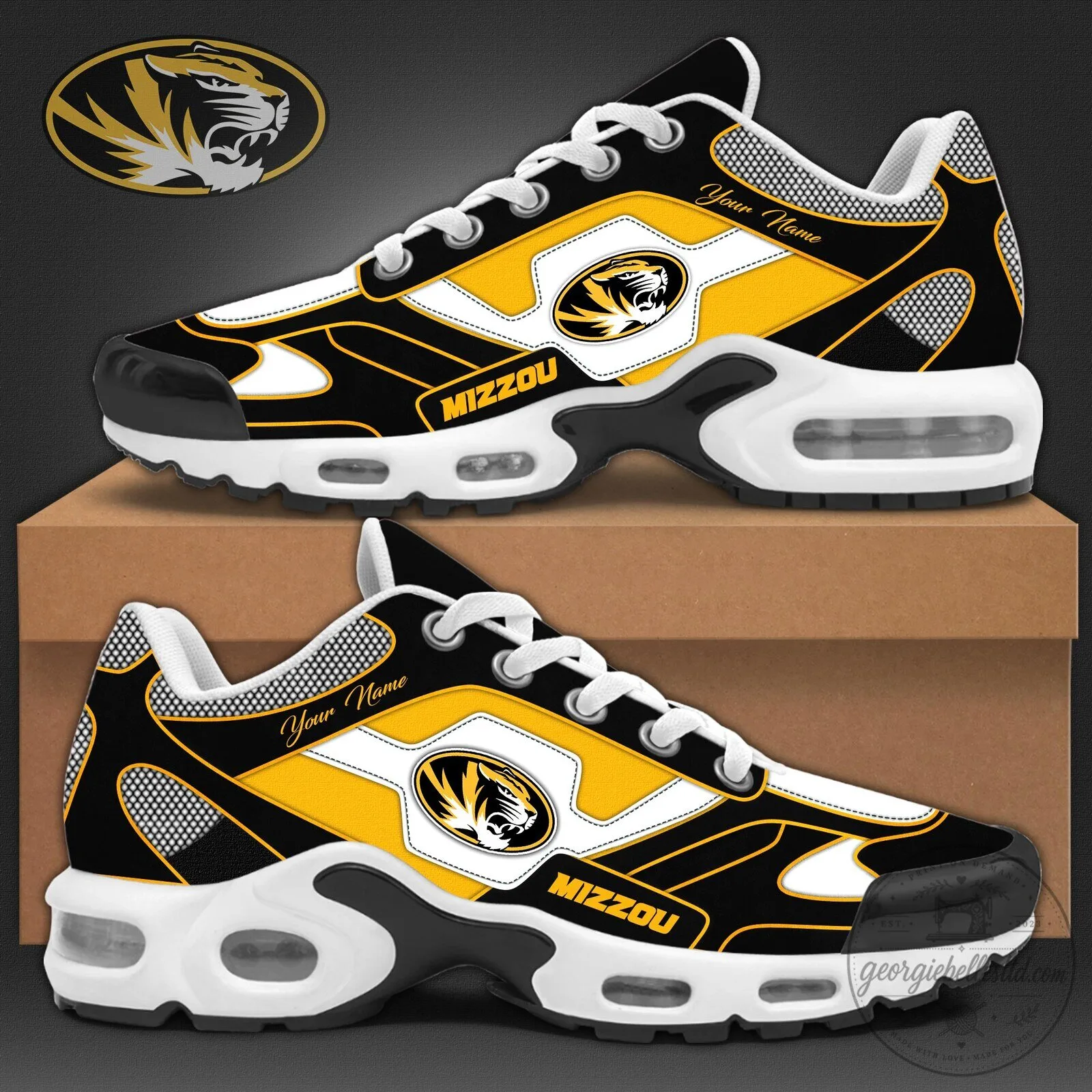University of Missouri Tigers Custom Name Black and Gold Air Cushion Shoes