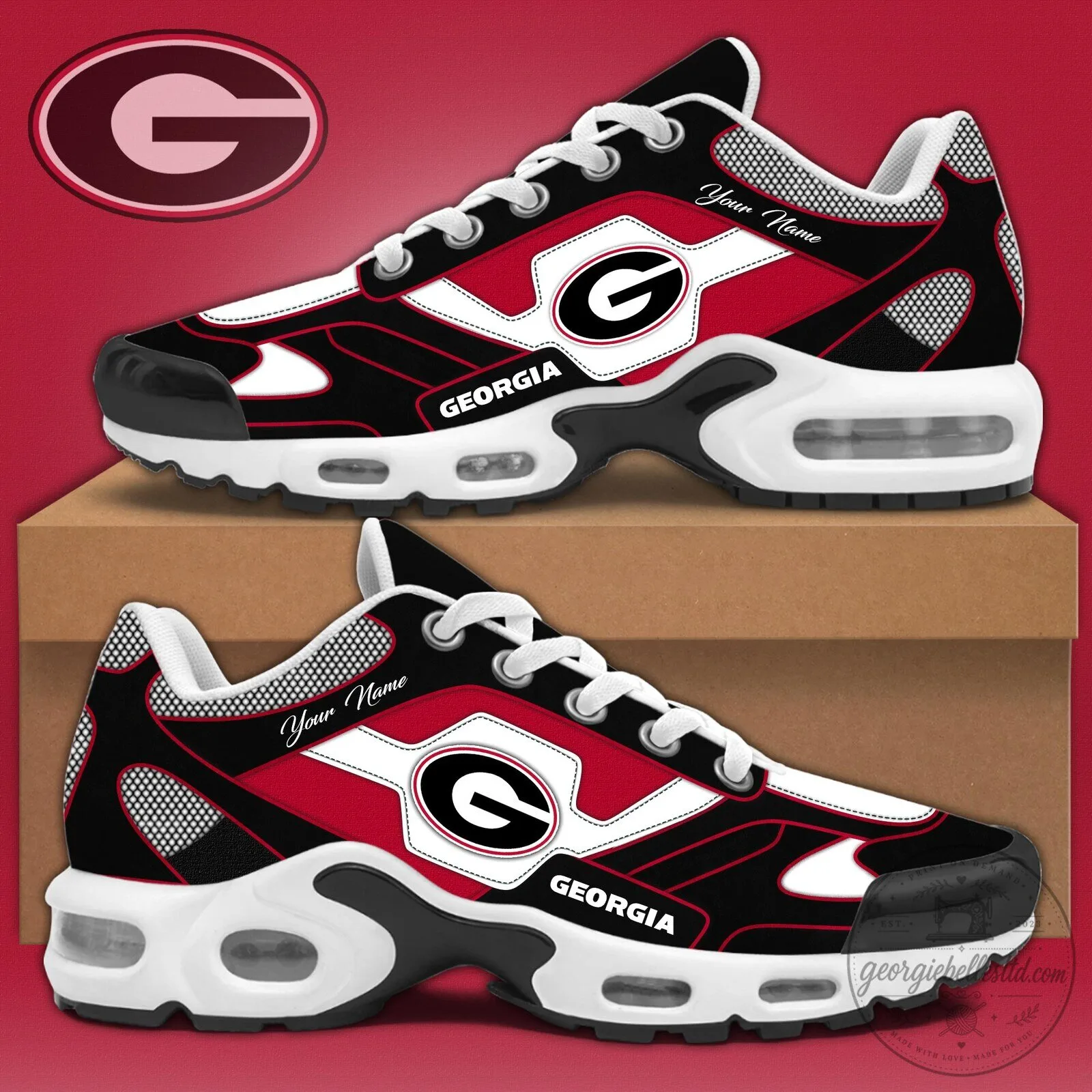 Georgia Bulldogs Personalized Red Black White Custom Name Running Shoes