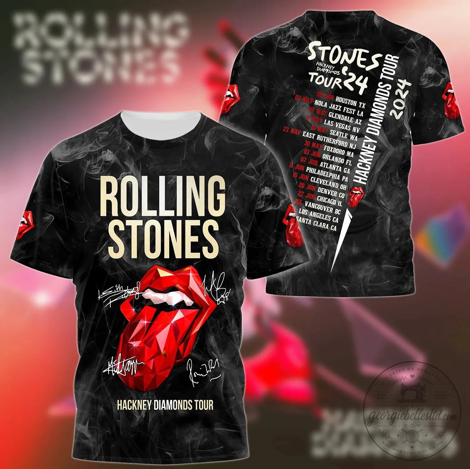 Rolling Stones Hackney Diamonds Tour 2024 Concert Schedule Black T-Shirt
