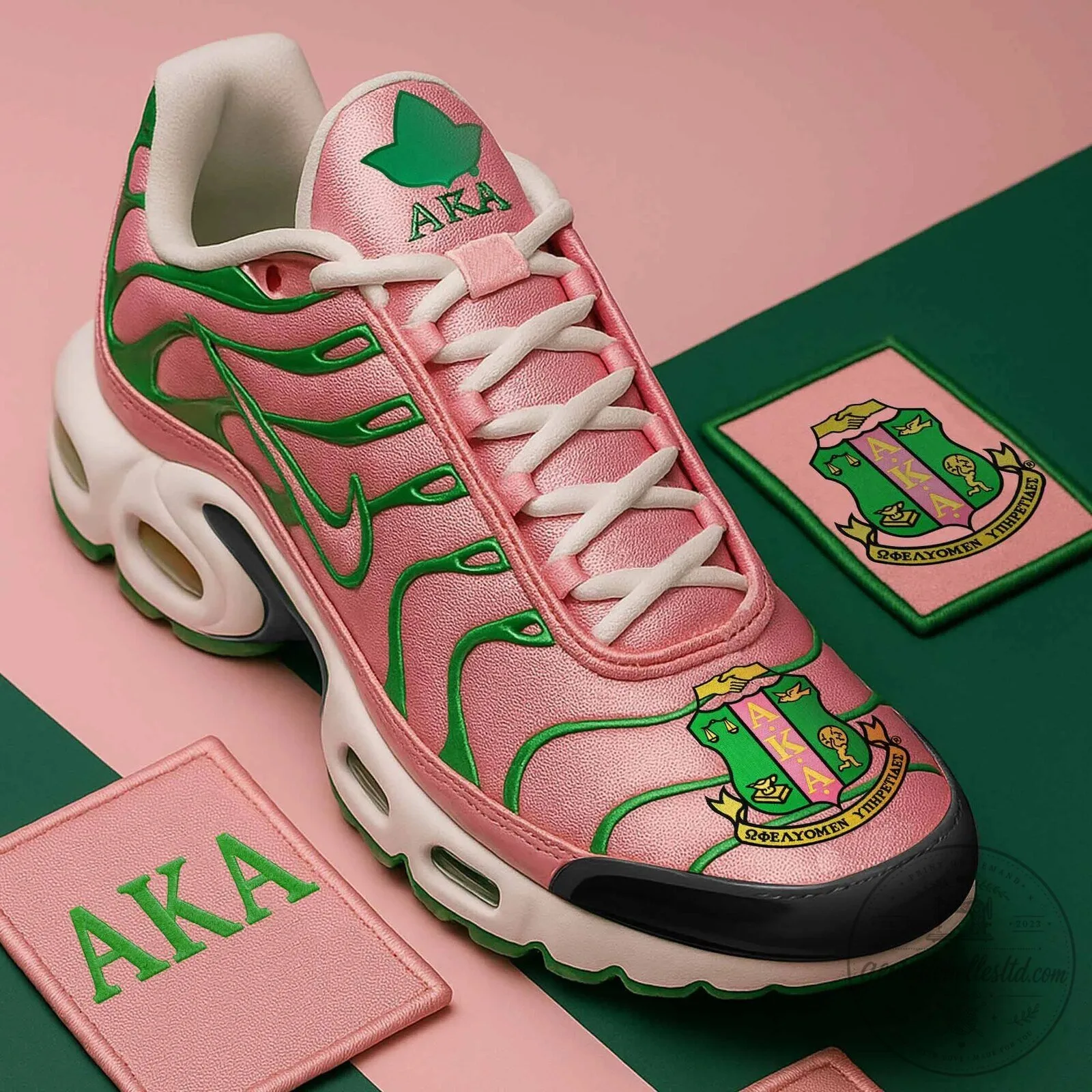 Alpha Kappa Alpha Sorority Pink and Green Athletic Shoes