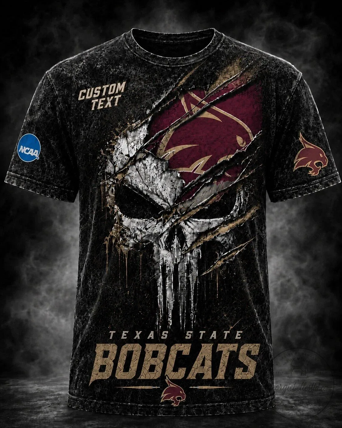 Texas State Bobcats Skull Custom Text NCAA Fan T-Shirt