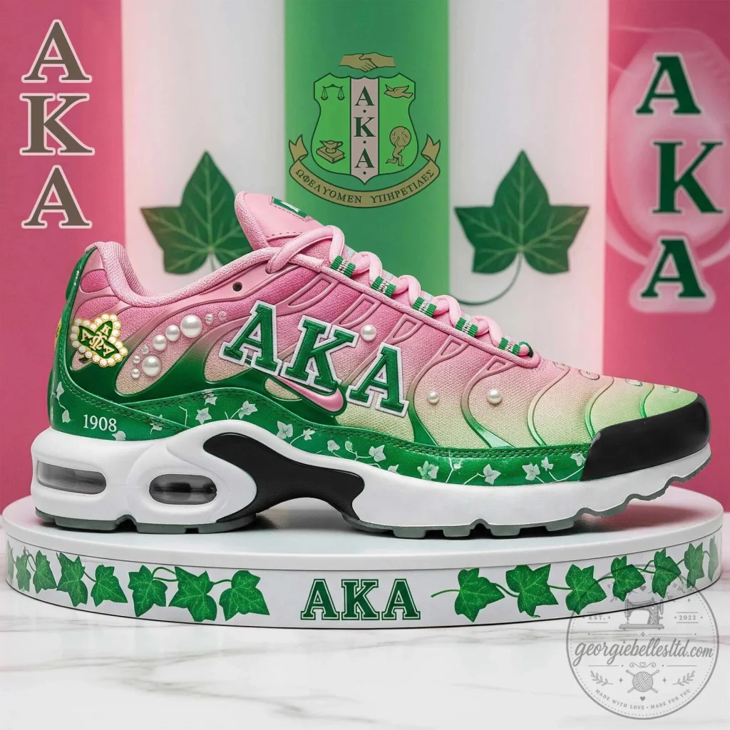 Alpha Kappa Alpha Sorority Pink and Green Ivy Leaf Sneakers Alpha Kappa Alpha Sorority Pink and Green Ivy Leaf Sneakers