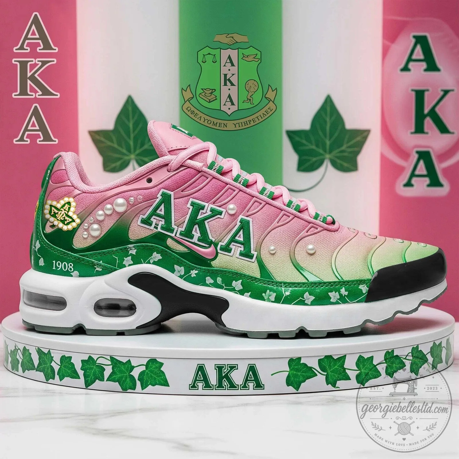 Alpha Kappa Alpha Sorority Pink and Green Ivy Leaf Sneakers 1 Alpha Kappa Alpha Sorority Pink and Green Ivy Leaf Sneakers