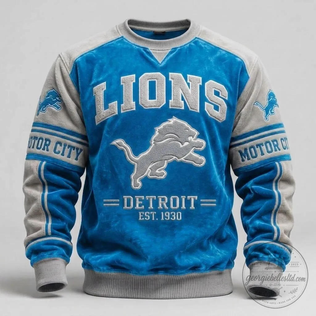 Detroit Lions Motor City Established 1930 Embroidered Crewneck Sweatshirt