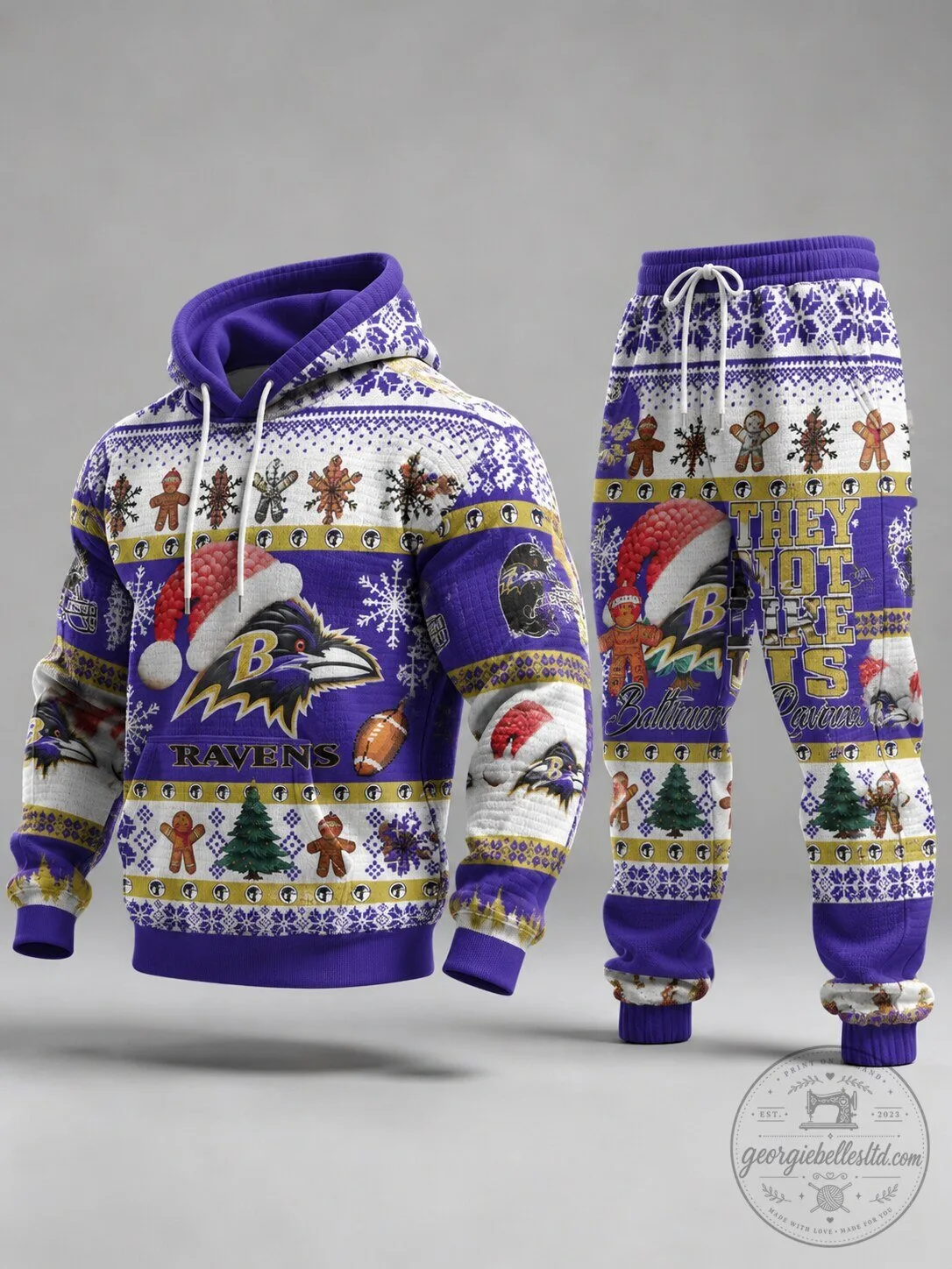 Baltimore Ravens Christmas Ugly Sweater Hoodie and Jogger Pants Set