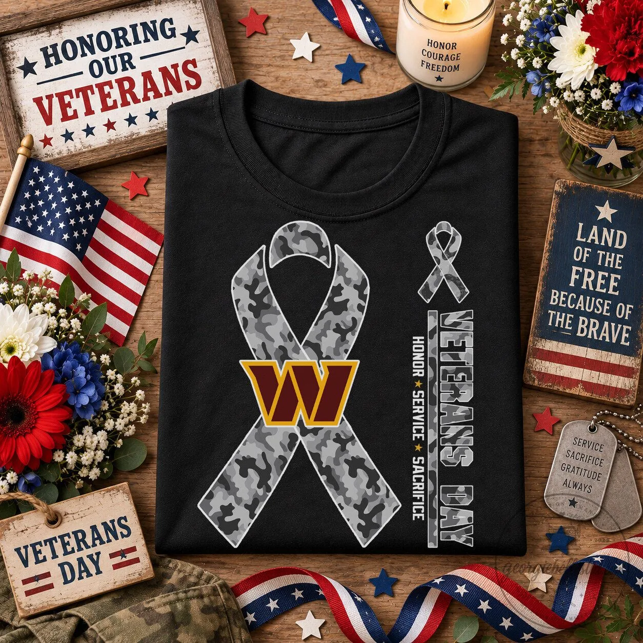 Washington Commanders Veterans Day Camouflage Ribbon Honor Service Sacrifice T-Shirt 1 Washington Commanders Veterans Day Camouflage Ribbon Honor Service Sacrifice T-Shirt