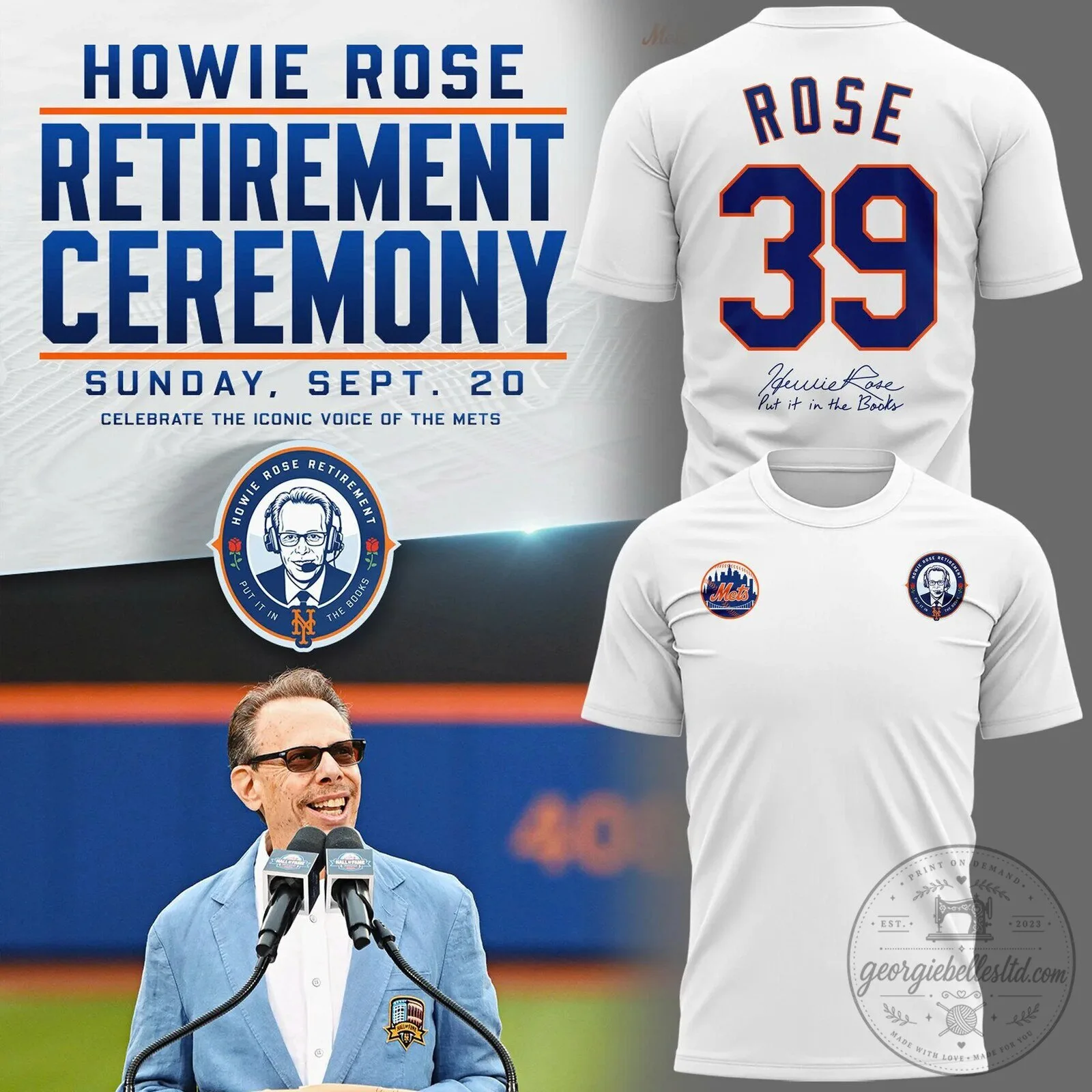 Howie Rose Retirement Ceremony 39 Years Iconic Voice of the Mets White T-Shirt