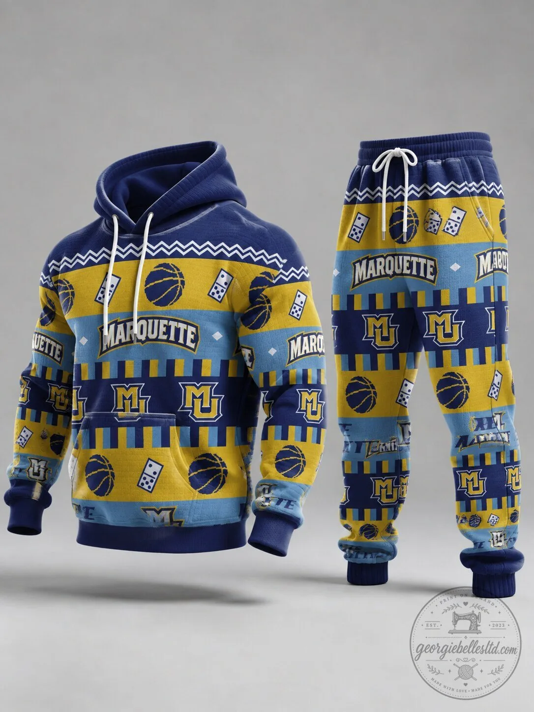 Marquette Golden Eagles Basketball Team Ugly Christmas Hoodie and Jogger Set