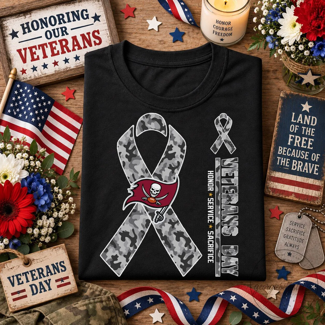 Tampa Bay Buccaneers Veterans Day Camouflage Ribbon Honor Service Sacrifice T-Shirt