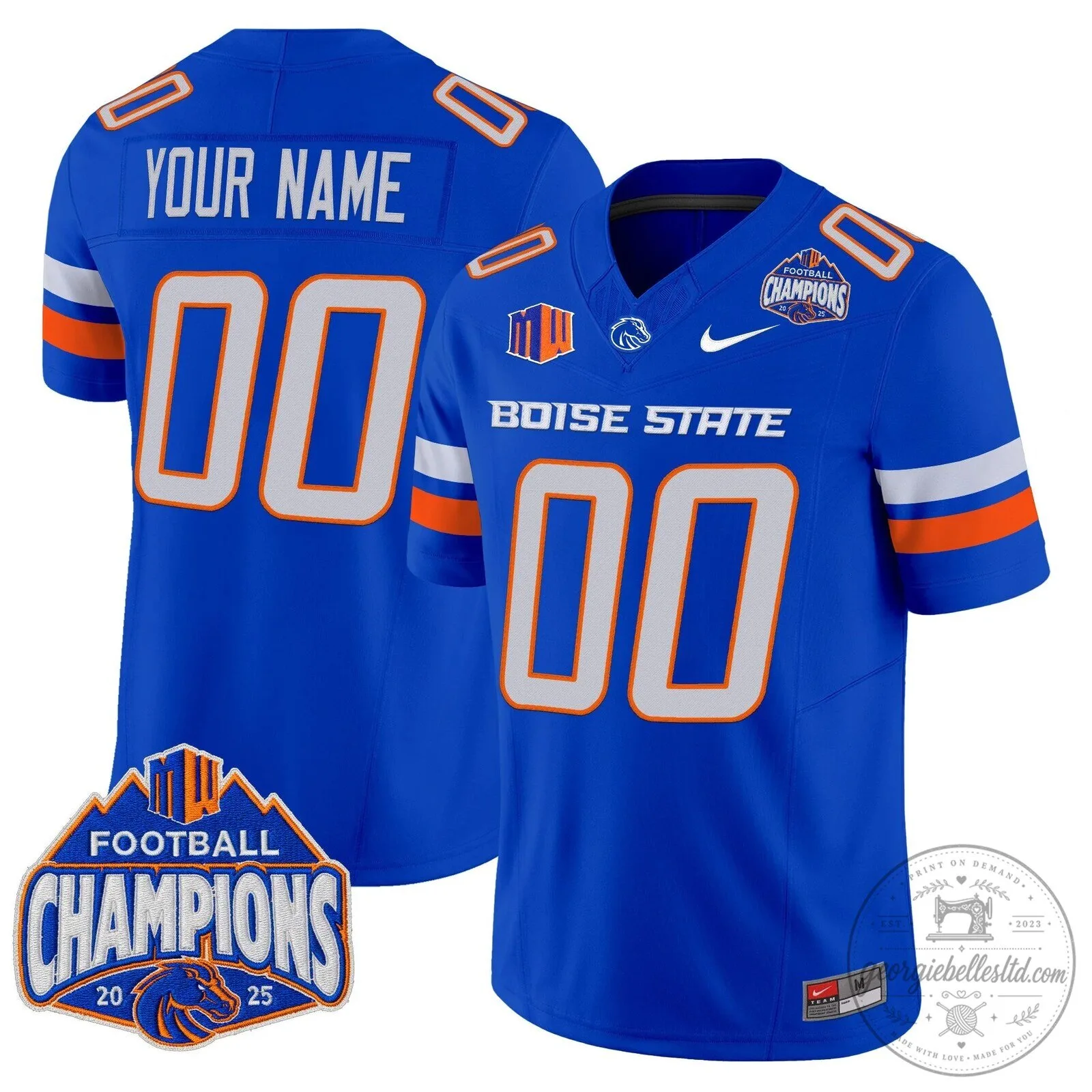Boise State University Football Champions 2025 Mountain West Custom Jersey 8 Boise State University Football Champions 2025 Mountain West Custom Jersey