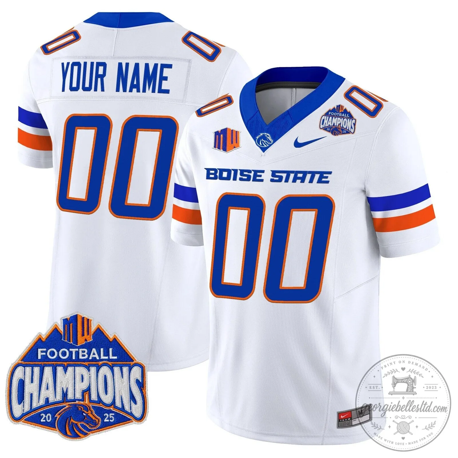 Boise State University Football Champions 2025 Mountain West Custom Jersey 10 Boise State University Football Champions 2025 Mountain West Custom Jersey