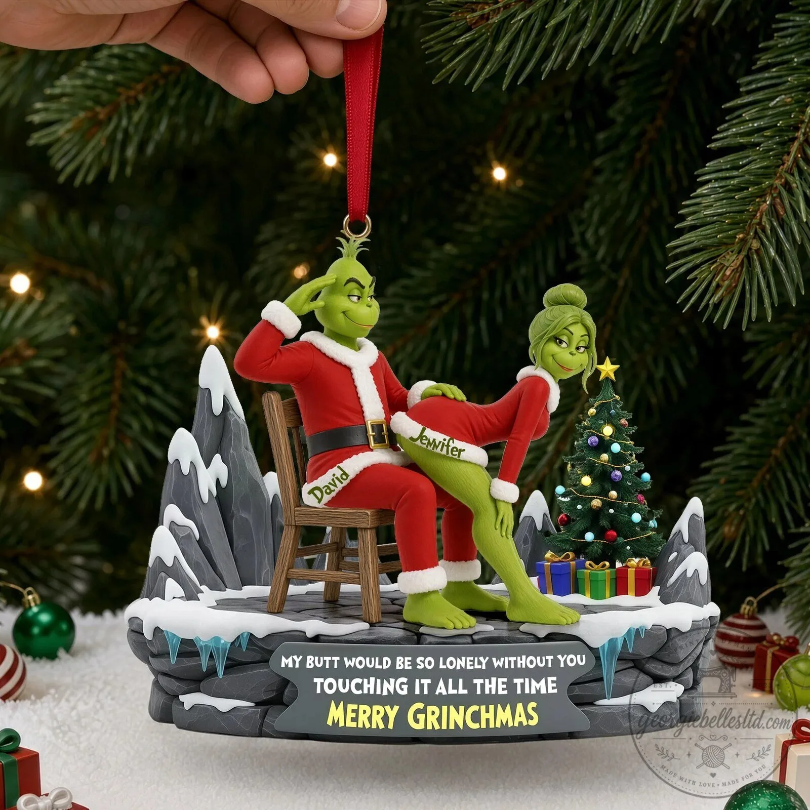 Personalized Grinch Merry Grinchmas Couple Christmas Tree Ornament