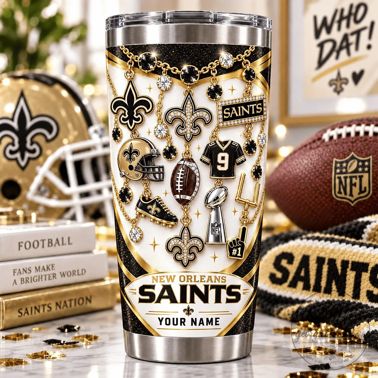 New Orleans Saints Football Team Personalized Stainless Steel Tumbler