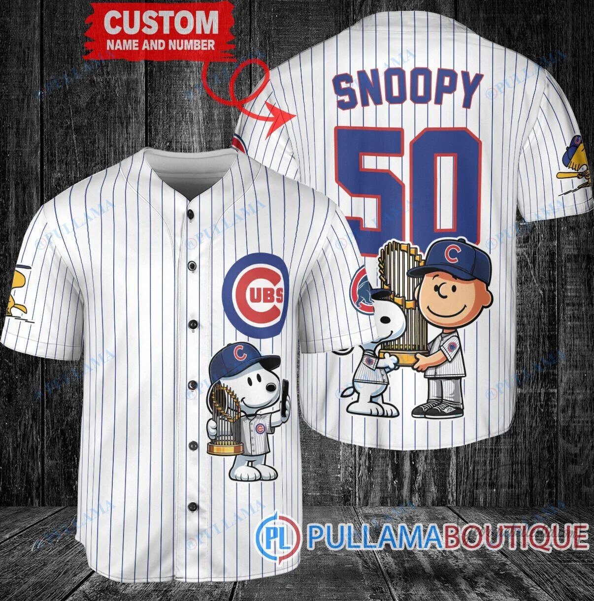 Chicago Cubs Baseball Snoopy and Charlie Brown World Series Trophy Baseball Jersey