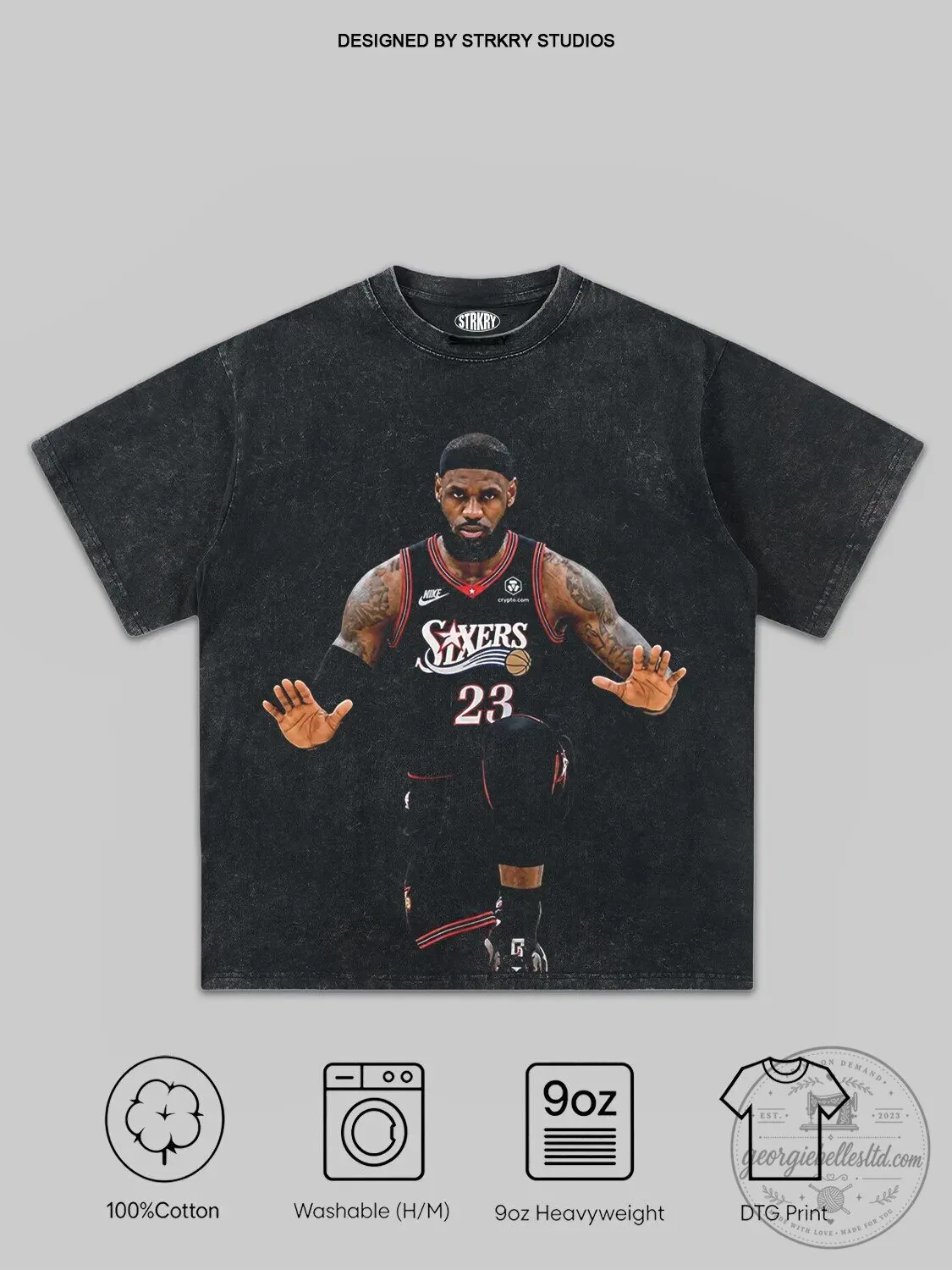 LeBron James Philadelphia 76ers Vintage Washed Graphic T-Shirt
