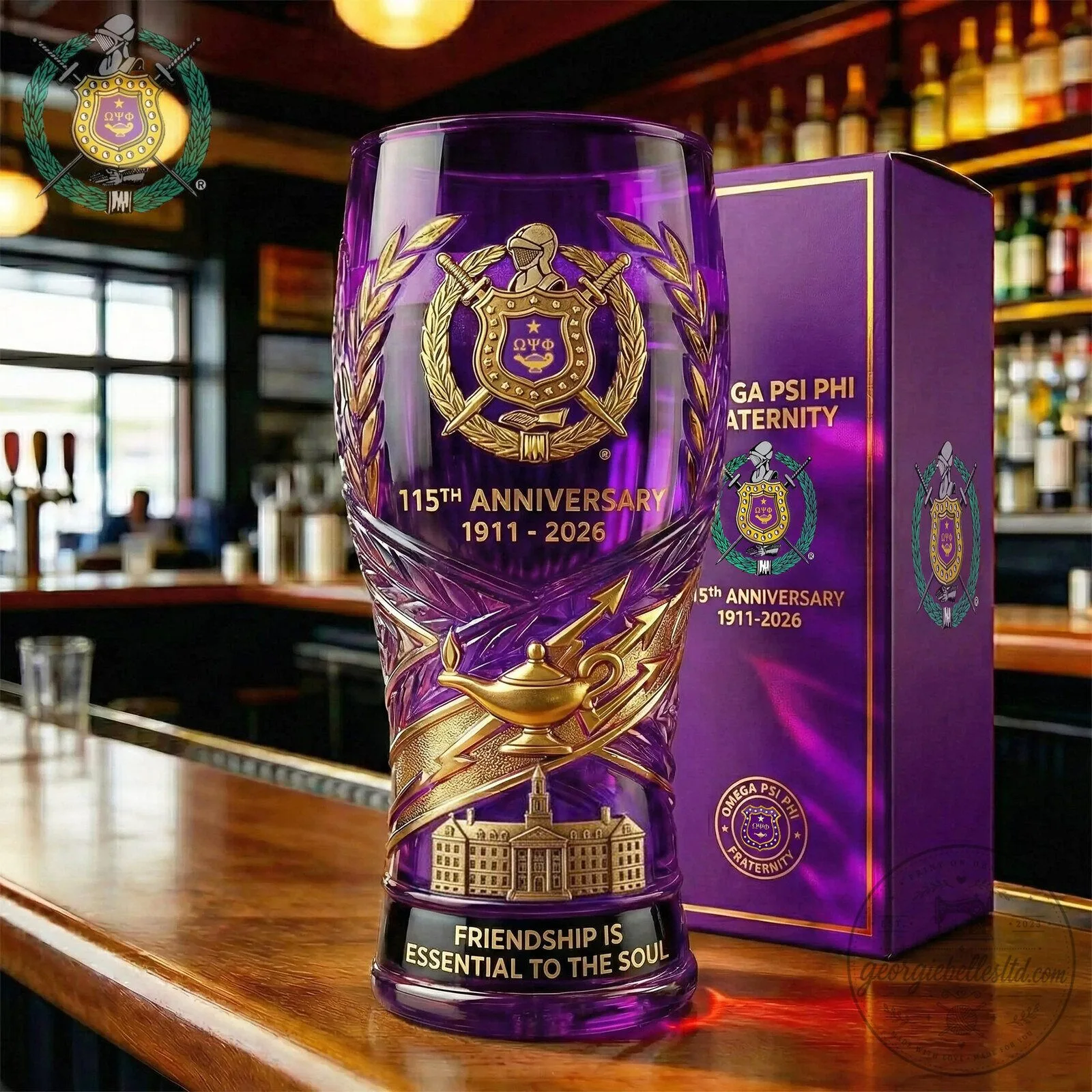 Omega Psi Phi Fraternity 115th Anniversary Commemorative Drinking Glass