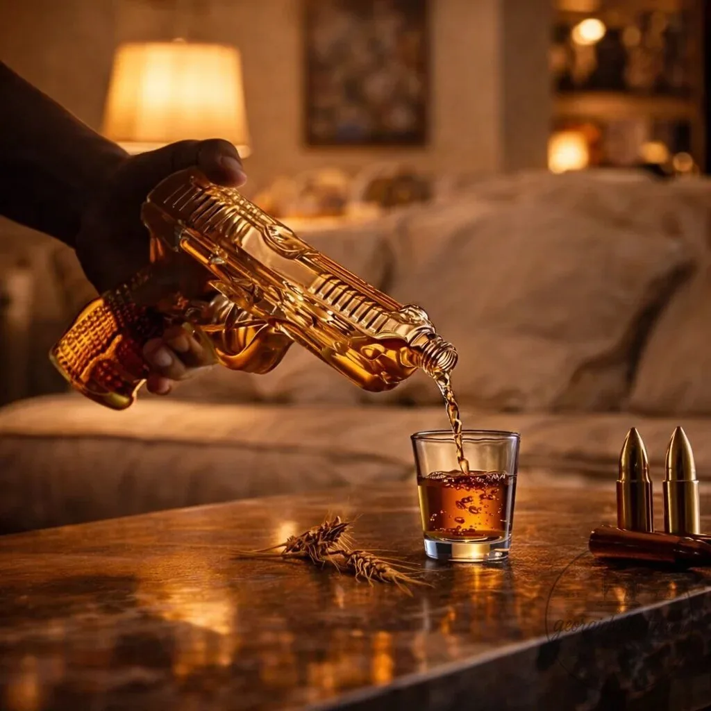 Whiskey Decanter Gun Set with Two Shot Glasses and Display Stand 8 Whiskey Decanter Gun Set with Two Shot Glasses and Display Stand