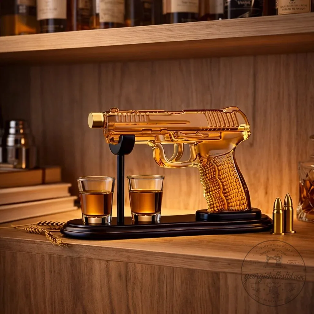 Whiskey Decanter Gun Set with Two Shot Glasses and Display Stand 11 Whiskey Decanter Gun Set with Two Shot Glasses and Display Stand