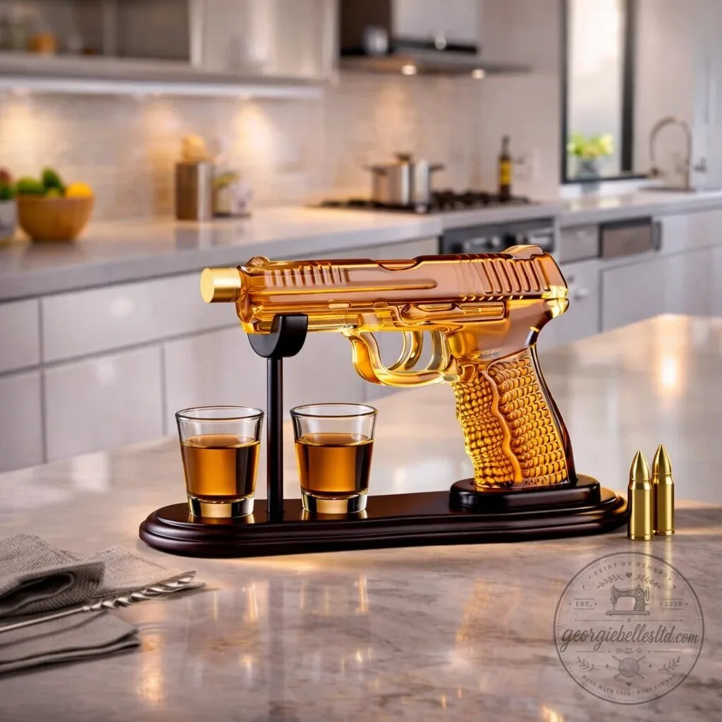Whiskey Decanter Gun Set with Two Shot Glasses and Display Stand 13 Whiskey Decanter Gun Set with Two Shot Glasses and Display Stand