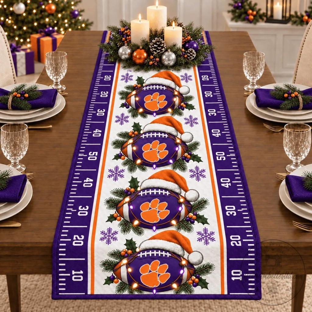 Clemson Tigers Christmas Football Table Runner Clemson Tigers Christmas Football Table Runner