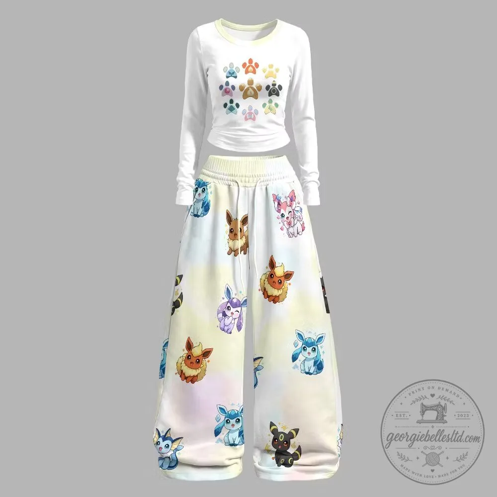 Eevee Evolution Characters Long Sleeve Top and Bottoms Set for Kids - Pokemon Apparel