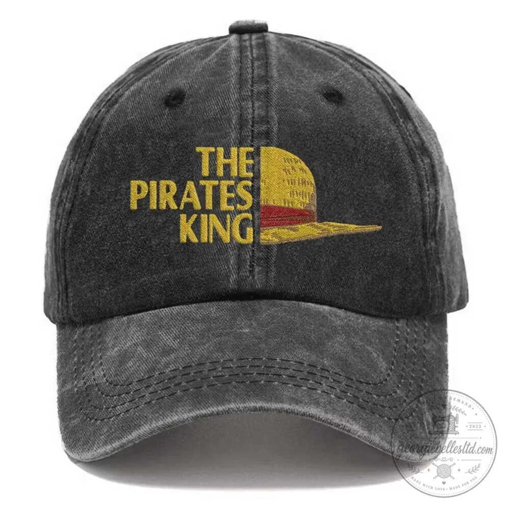 One Piece The Pirates King Straw Hat Embroidered Black Washed Baseball Cap Hat